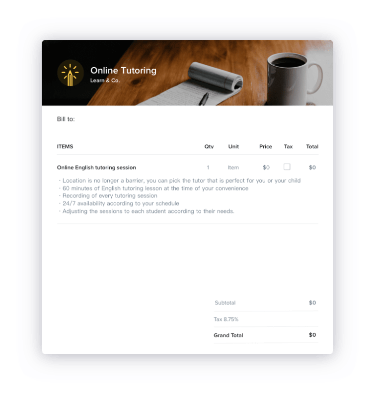 Free Tutoring Invoice Templates | HoneyBook